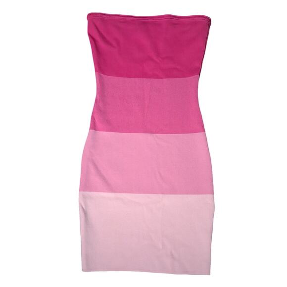 Size S Barbie Pink Color Block Ombre Bodycon Strapless Dress Tube Dress Small - Picture 1 of 3